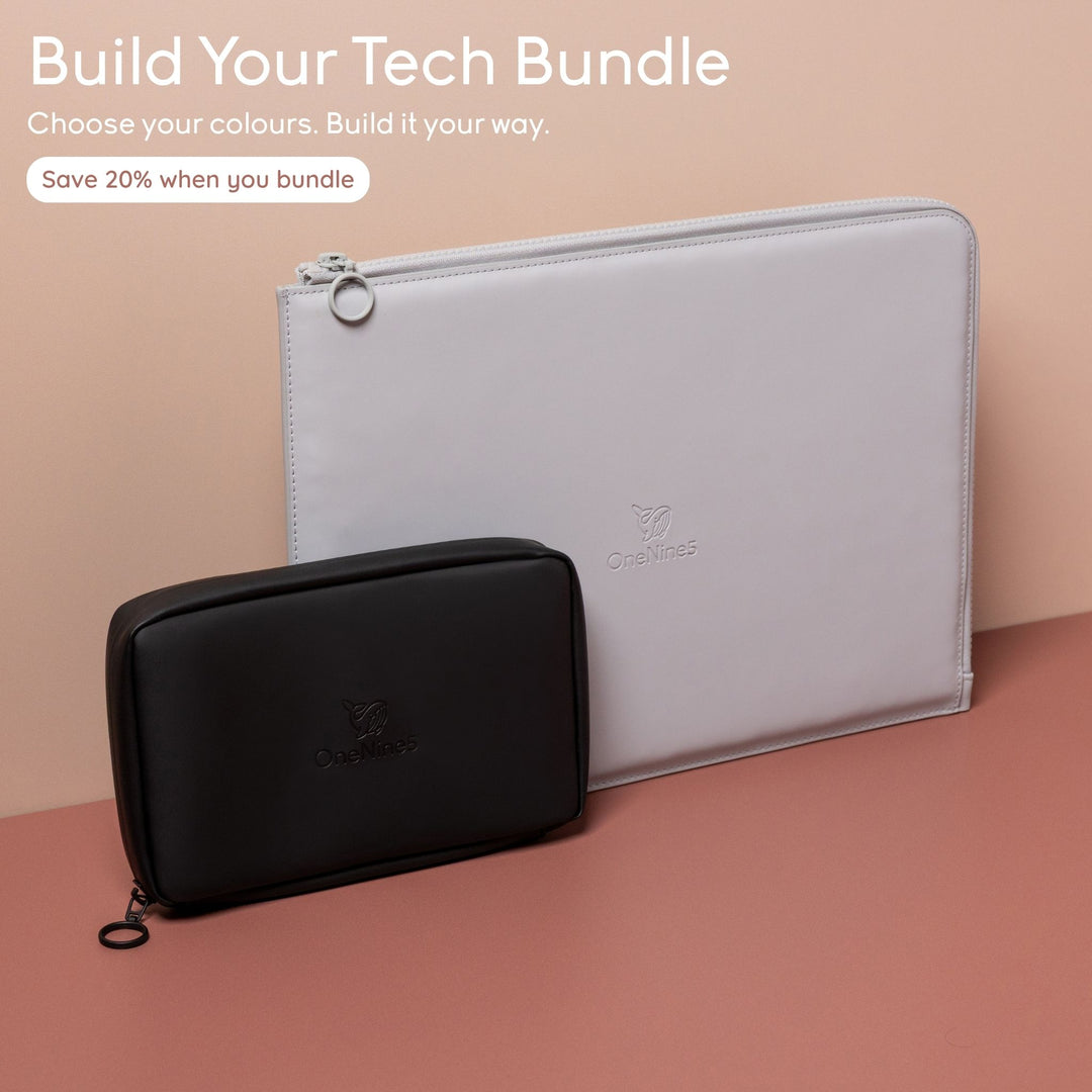 Build your own tech bundle with OneNine5 laptop sleeve and essentials pouch for organised travel and everyday carry, with 20% bundle savings